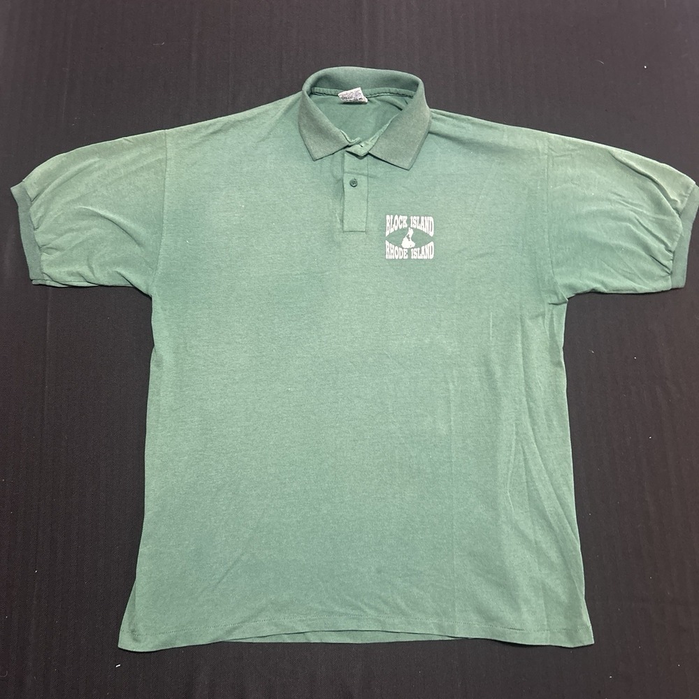 Vintage 80s Anvil Block island Rhode Island Polo Shirt Men's XL Green